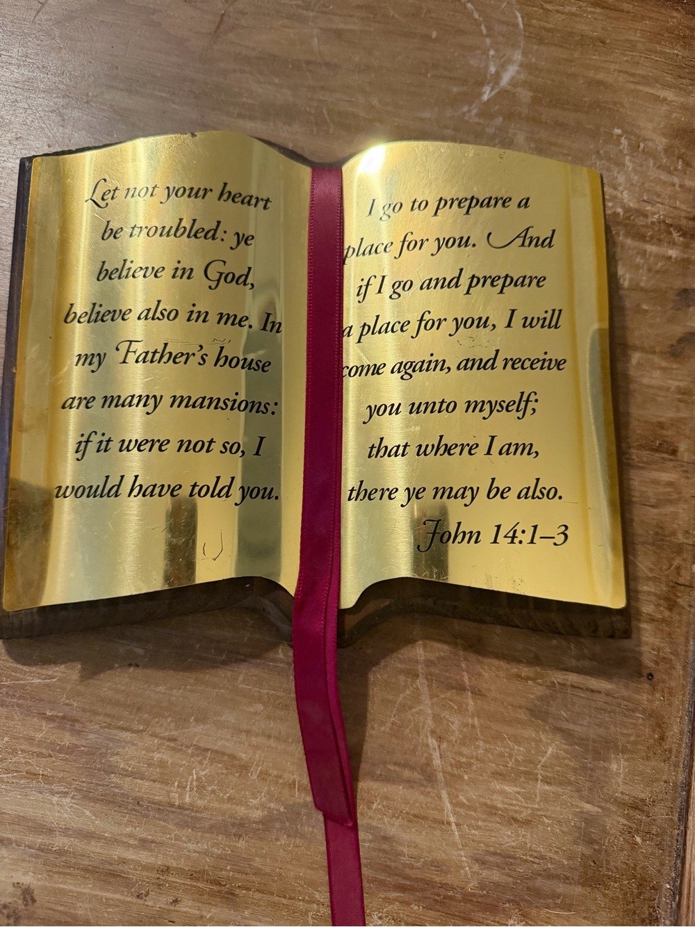 Vintage HOMCO Wood & Metal Bible Scripture Wall Plaque – John 14:1–3